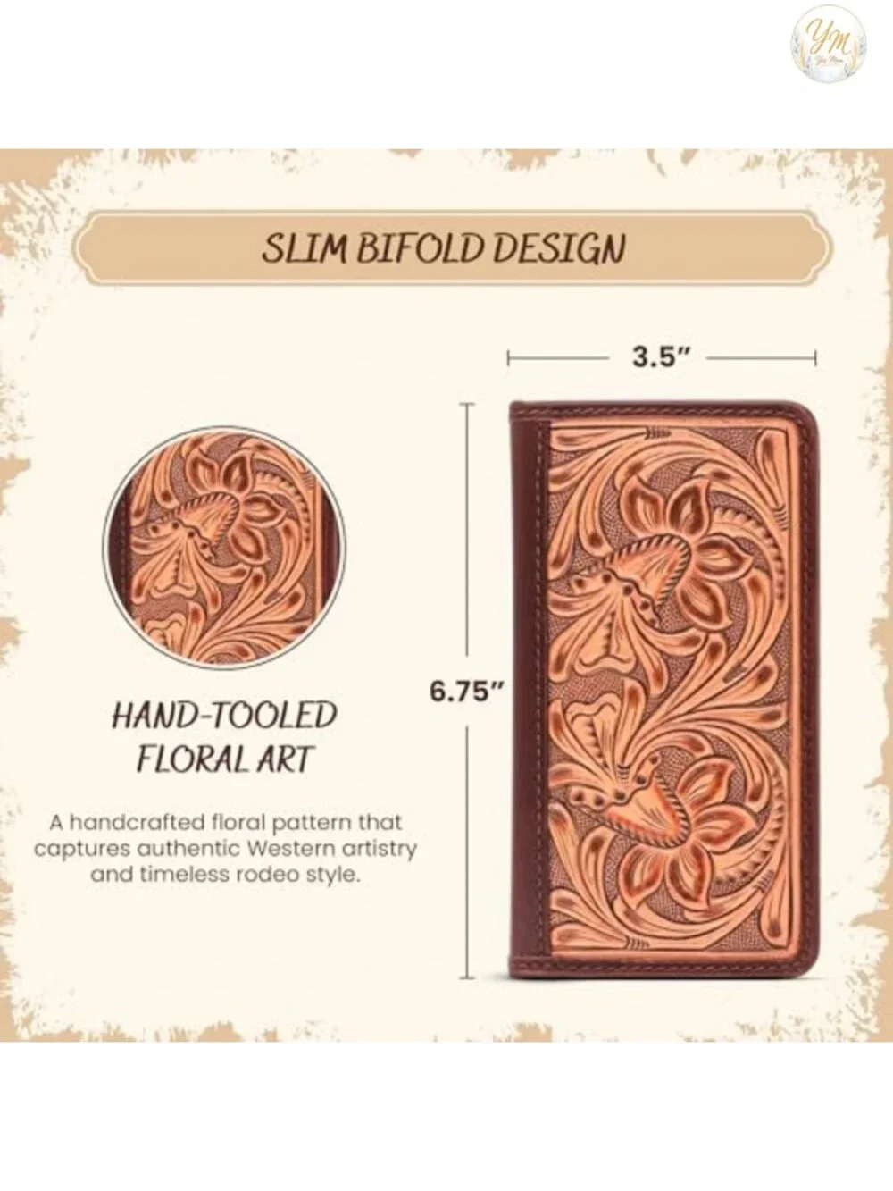 Full-Grain Buffalo Leather Floral Tooled Long Bifold RFID Wallet